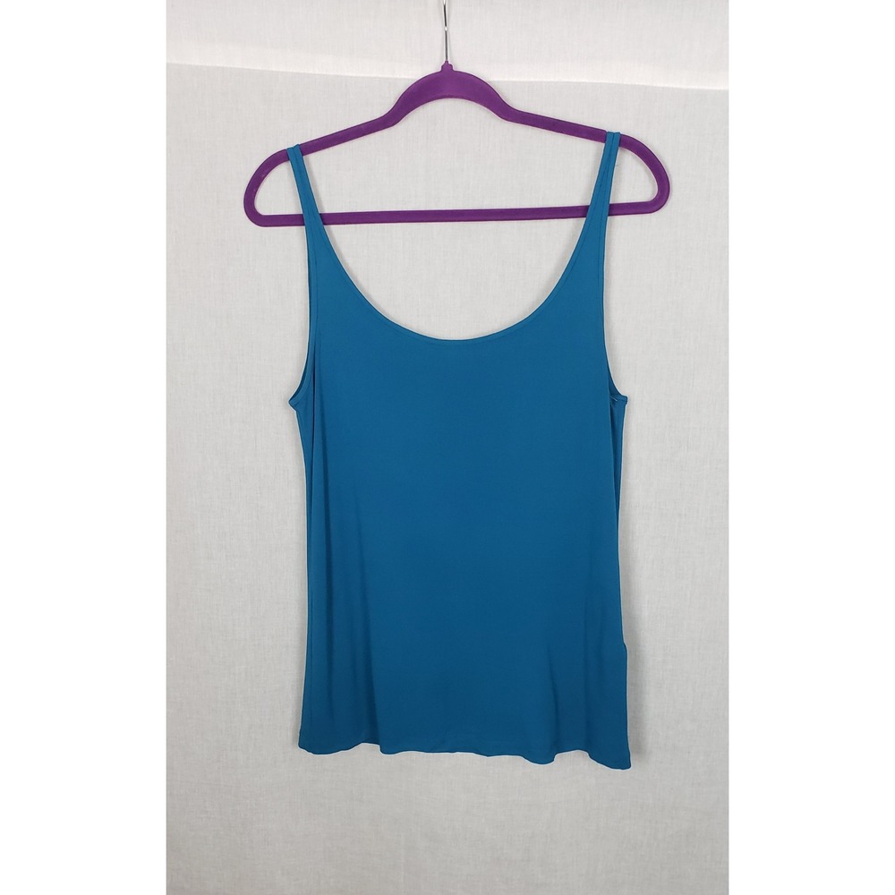 Eileen Fisher 100% Silk Jersey Tank Top Teal Blue Quiet Luxury Sustainable Chic